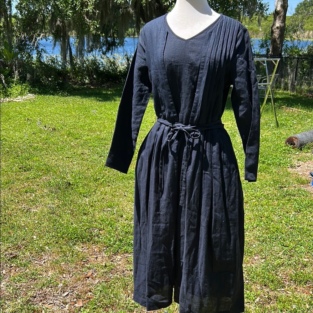 100% Linen Black Dress Custom